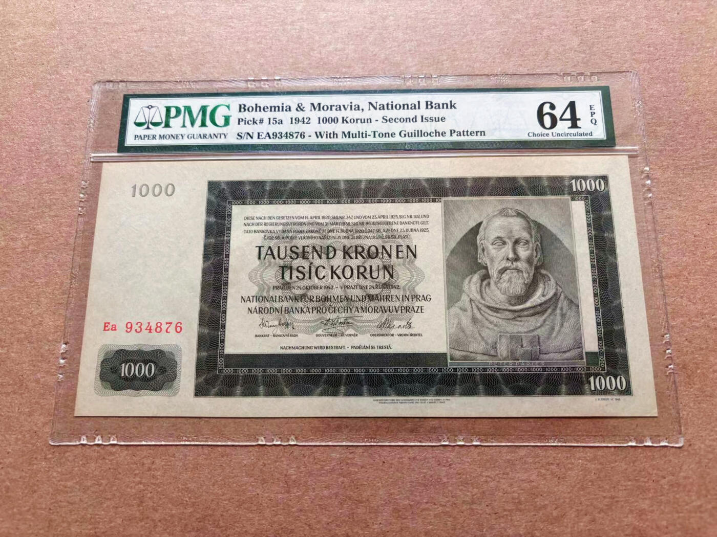 【Blue Auction】✨世界纸币精拍第551期【精】 【实钞】波西米亚 1942年1000克朗 大票幅 PMG64EPQ 