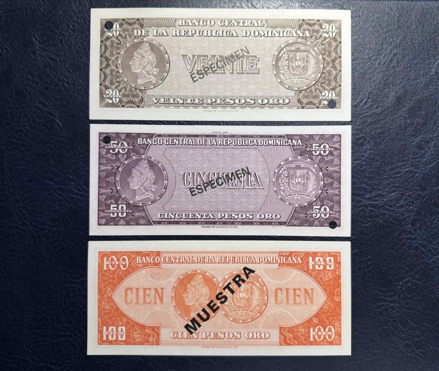 收藏联盟Quantum Auction 第379期拍卖  多米尼加共和国1964-74年1到100比索样票 品相UNC 100比索有潮斑 