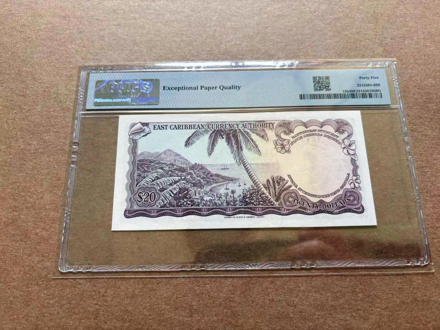 【Blue Auction】✨世界纸币精拍第551期【精】 【近全同7 狮子号】东加勒比 1965年20元 戎装女王 PMG45EPQ 