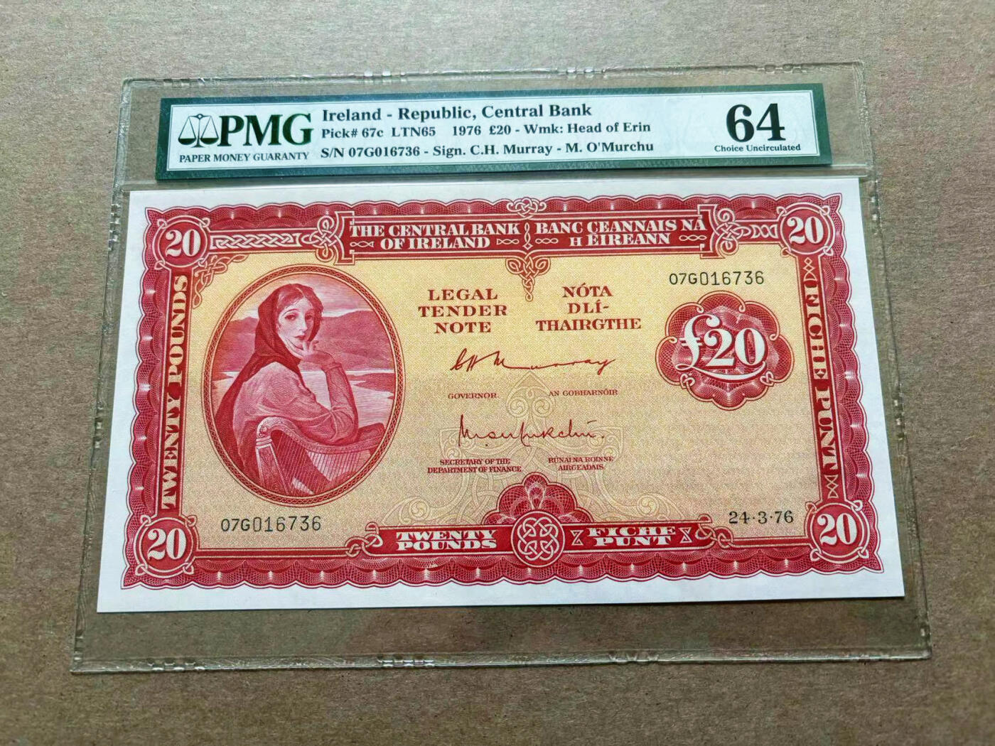 【Blue Auction】✨世界纸币精拍第551期【精】 爱尔兰 1976年20镑 拉弗雷夫人 河神 超大票幅 PMG64 