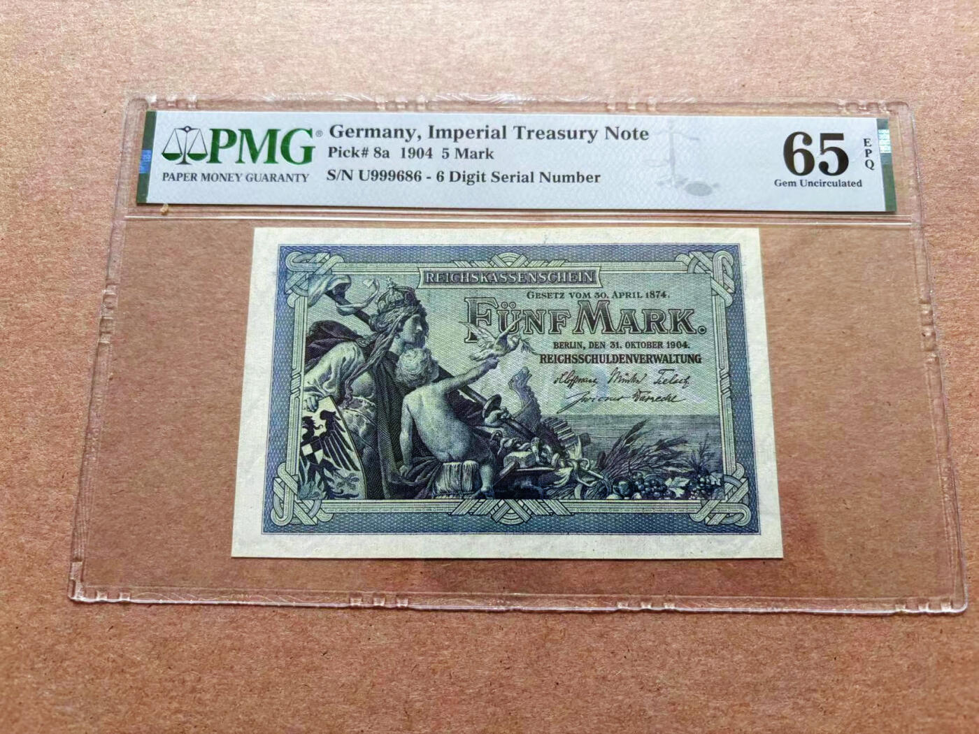 【Blue Auction】✨世界纸币精拍第551期【精】 【倒置号】德国 1904年5马克 PMG65EPQ 