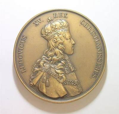 法国1722年 路易十五加冕仪式高浮雕精制超大铜章 72MM 210克 - 法国1722年 路易十五加冕仪式高浮雕精制超大铜章 72MM 210克