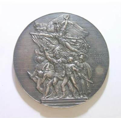 法国1888年凯旋门浮雕拿破仑出征高浮雕精制超大镀银章68MM 137克 - 法国1888年凯旋门浮雕拿破仑出征高浮雕精制超大镀银章68MM 137克