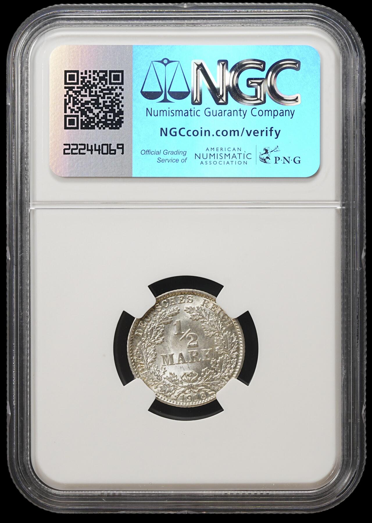 修遠堂世界钱币第四十一期 全场包邮 NGC MS67 1918年德国1/2马克银币