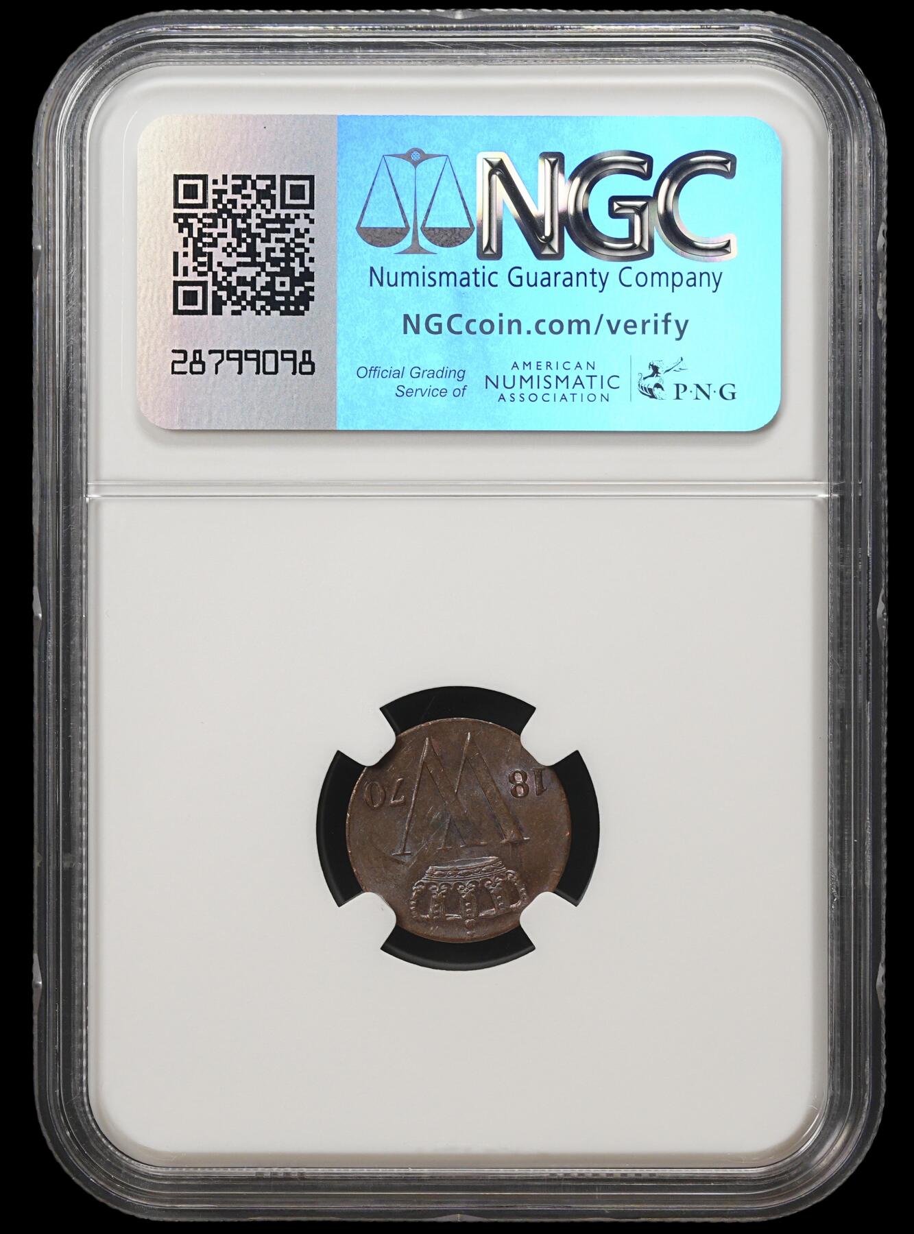 修遠堂世界钱币第四十一期 全场包邮 NGC MS62BN 1870年荷兰1/2分铜币