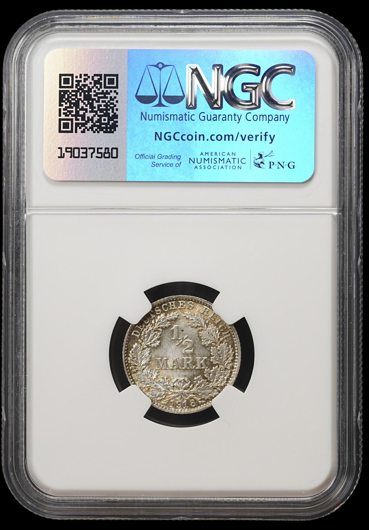 修遠堂世界钱币第四十一期 全场包邮 NGC MS66 1918年德国1/2马克银币