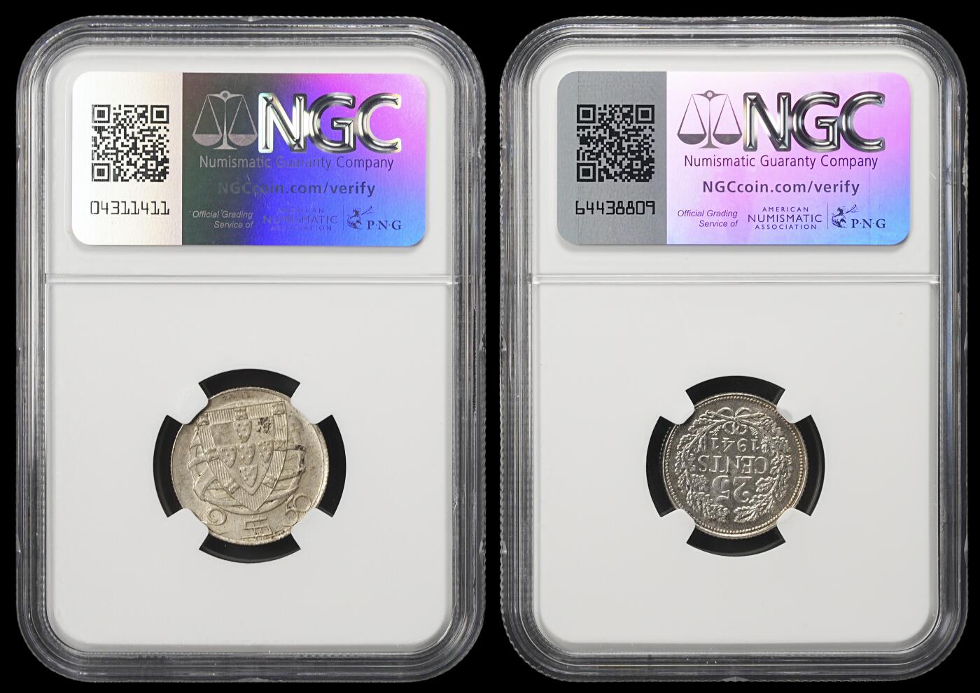 修遠堂世界钱币第四十一期 全场包邮 NGC评级 葡萄牙，荷兰小银币两枚