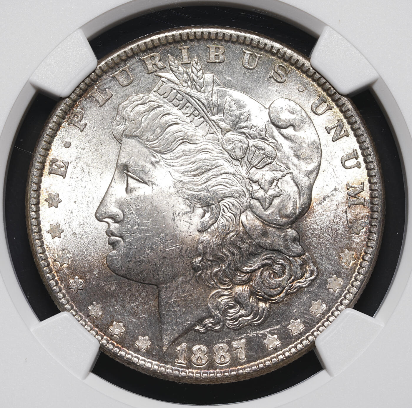 修遠堂世界钱币第四十一期 全场包邮 NGC MS63 1887年摩根大银币 五彩