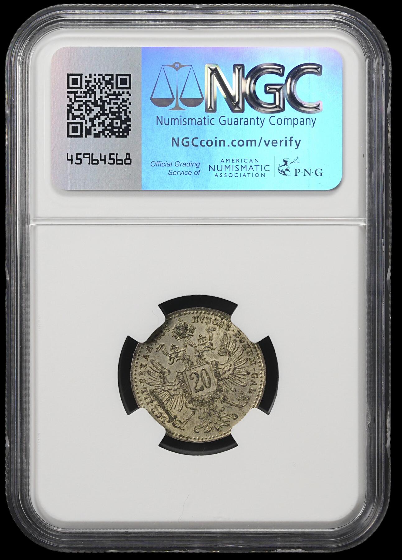 修遠堂世界钱币第四十一期 全场包邮 NGC MS63 1868年奥匈帝国20克鲁泽银币