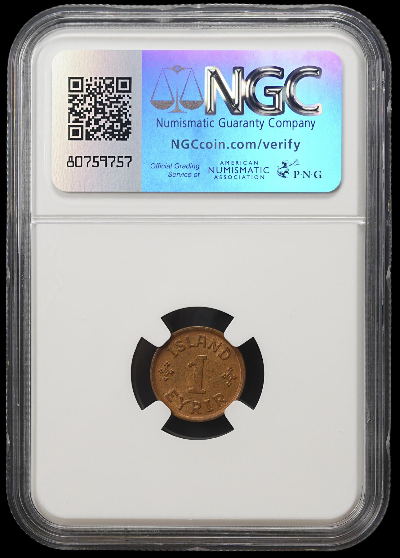 修遠堂世界钱币第四十一期 全场包邮 NGC MS62BN 1926年冰岛1奥拉铜币