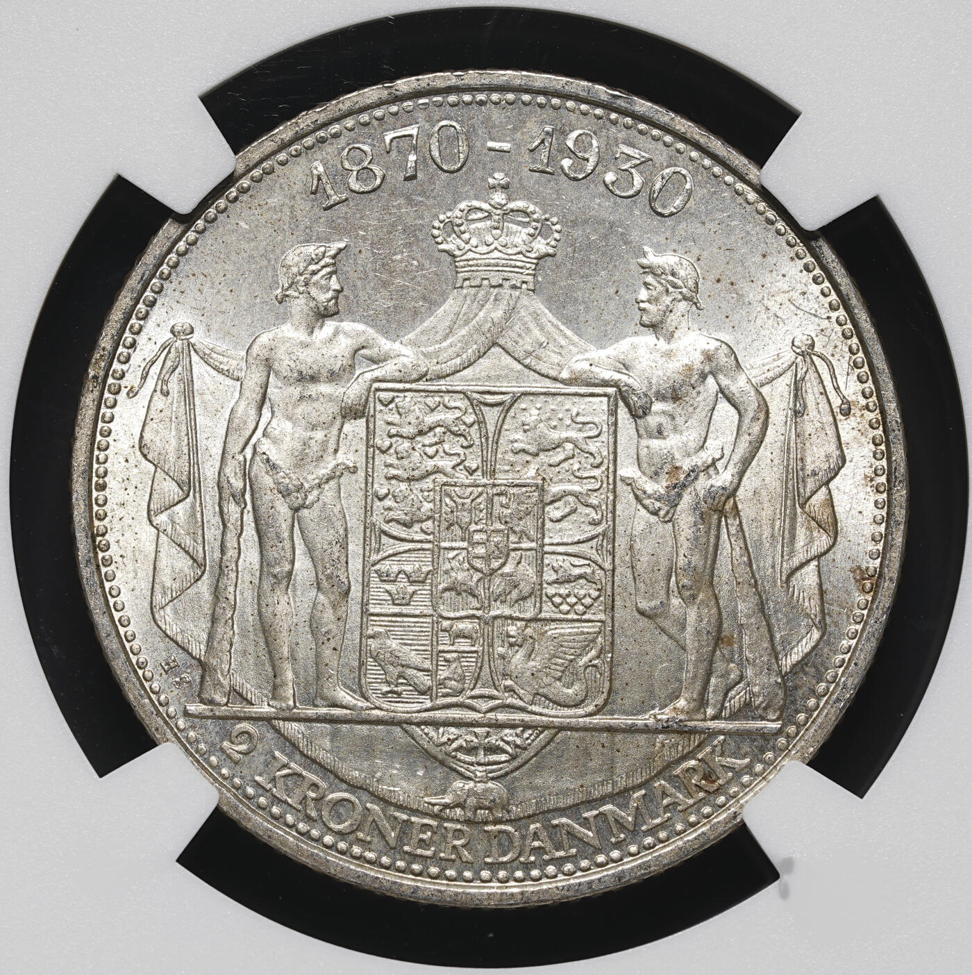 修遠堂世界钱币第四十一期 全场包邮 NGC MS65 1930年丹麦国王60大寿纪念2克朗银币