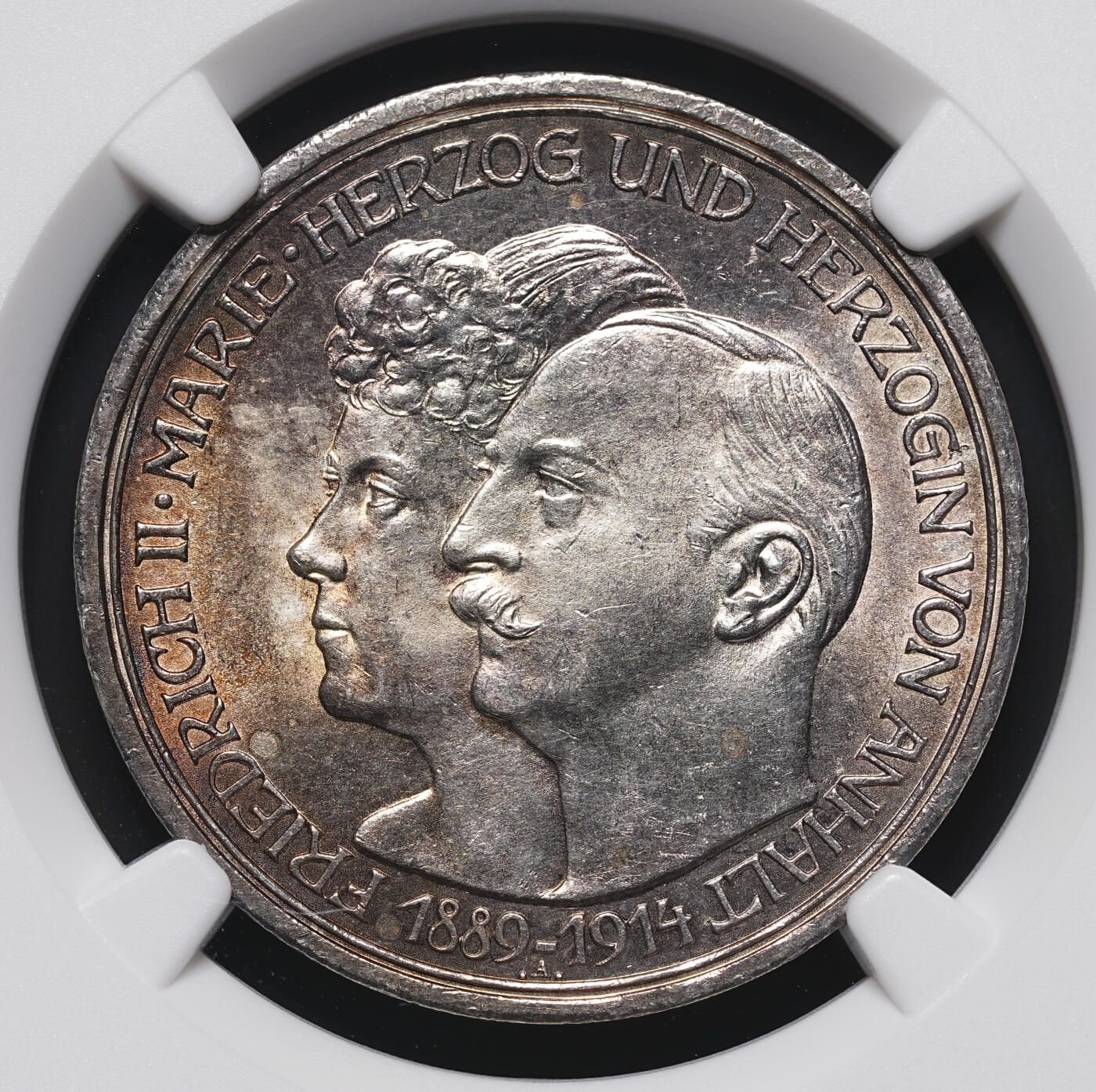 修遠堂世界钱币第四十一期 全场包邮 NGC MS63 1914年安哈尔特-德绍公国大公银婚纪念3马克银币