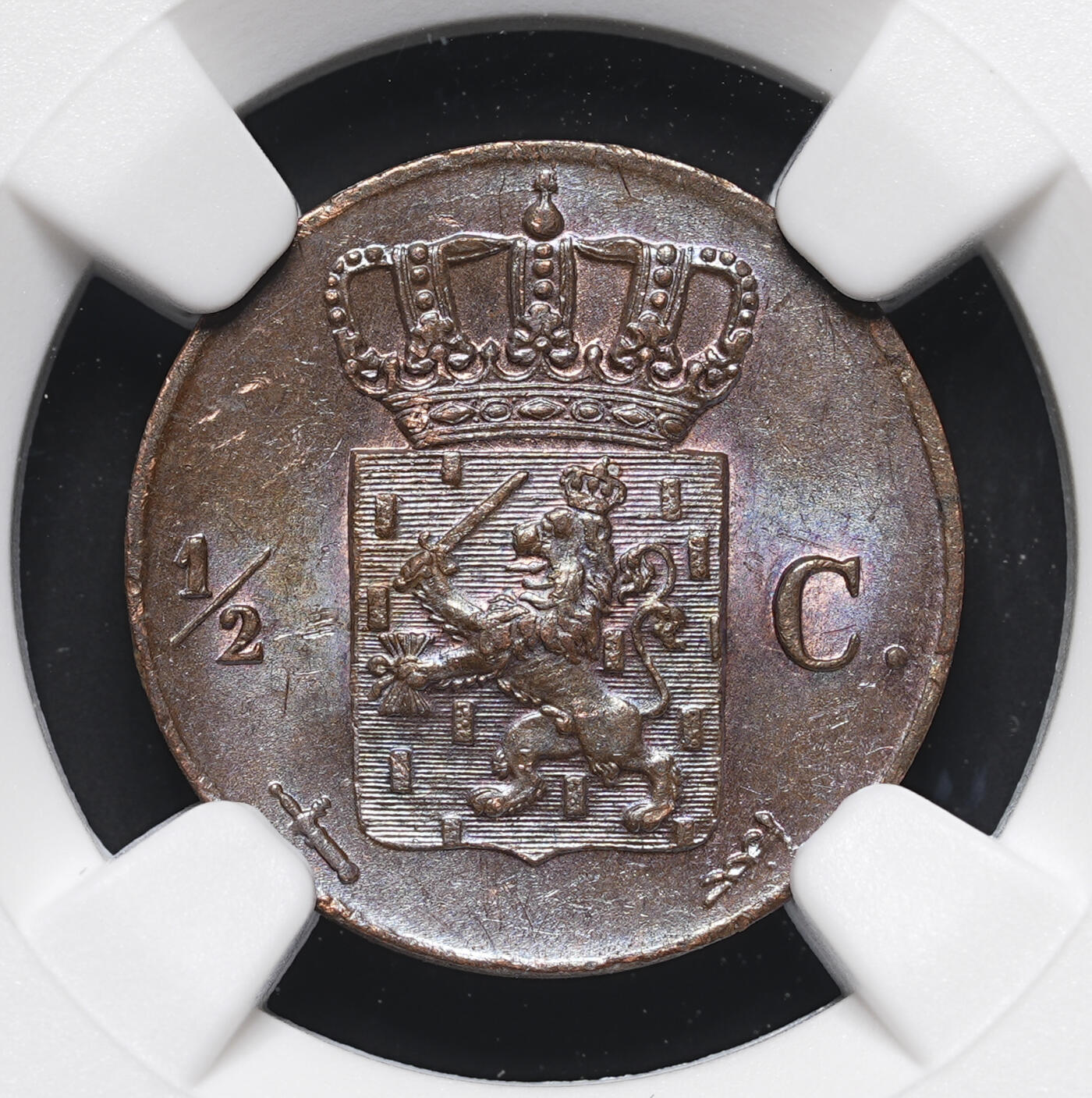 修遠堂世界钱币第四十一期 全场包邮 NGC MS62BN 1870年荷兰1/2分铜币