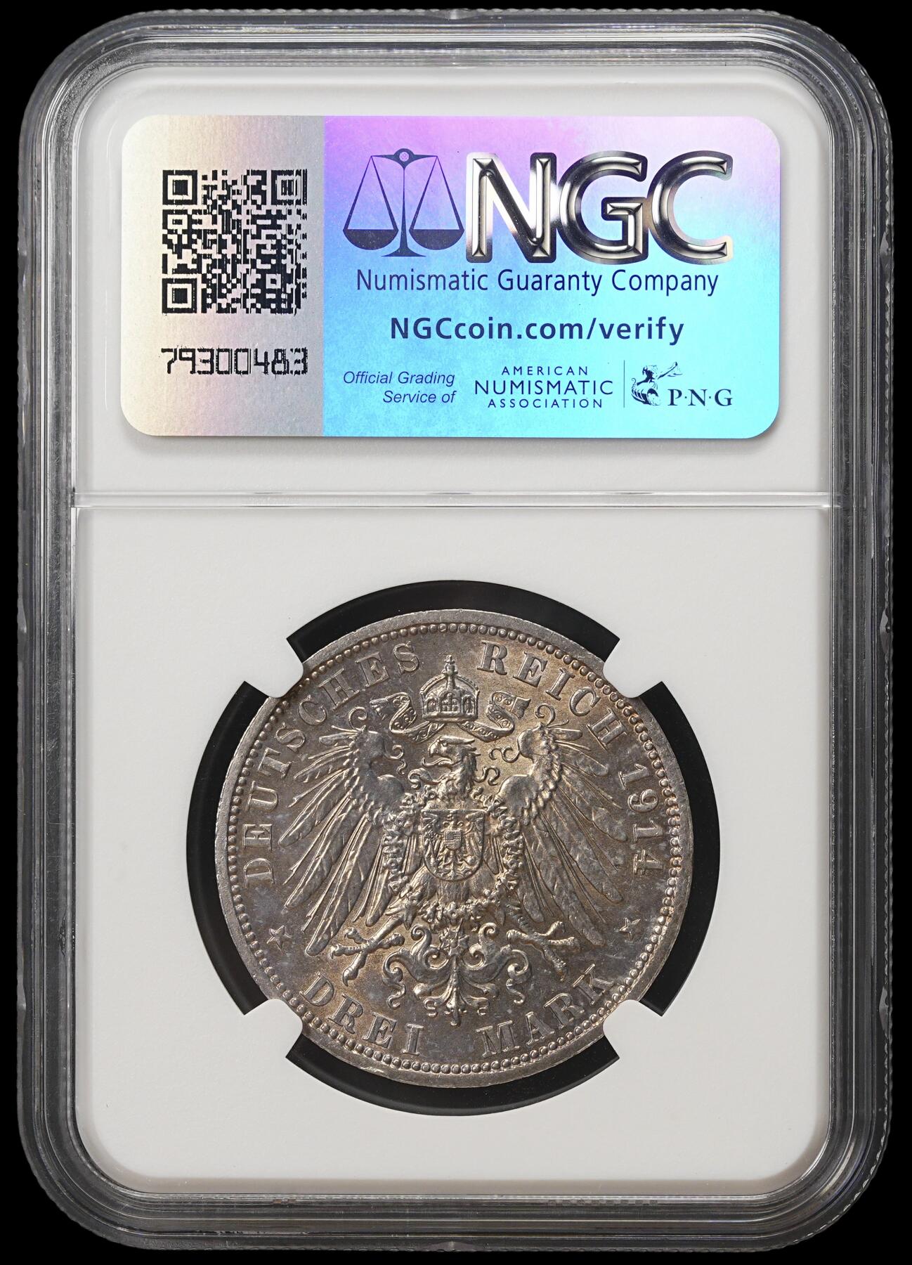 修遠堂世界钱币第四十一期 全场包邮 NGC MS63 1914年安哈尔特-德绍公国大公银婚纪念3马克银币