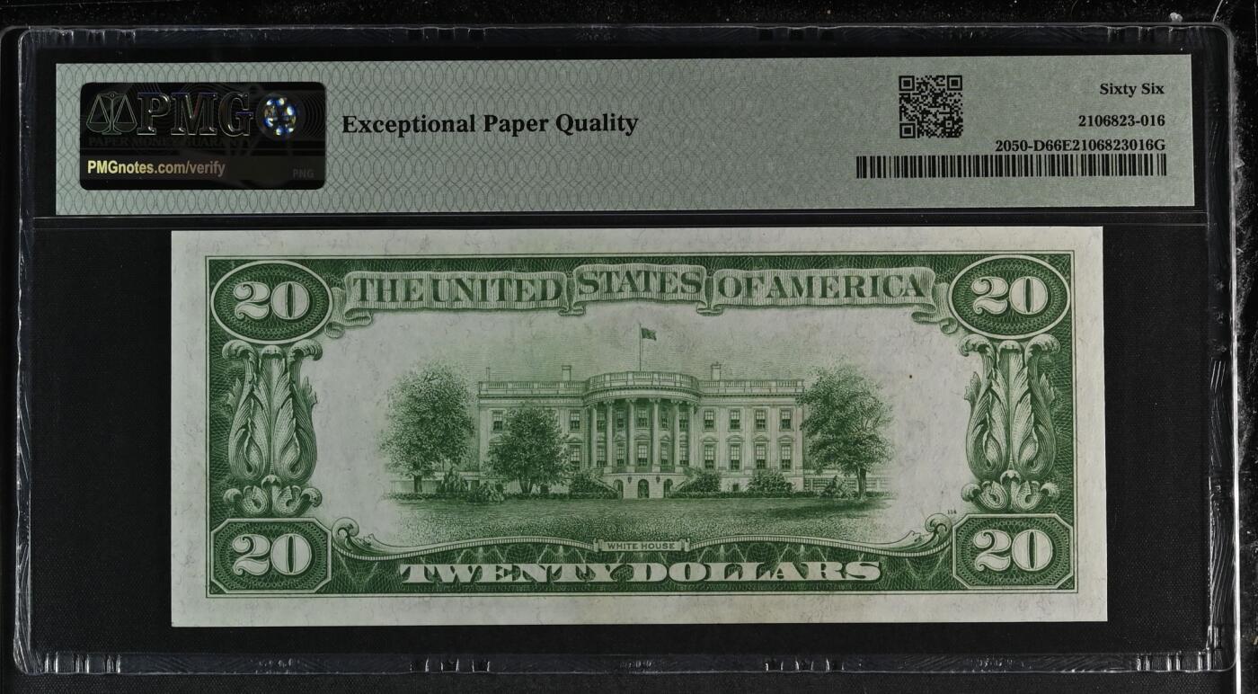 收藏联盟Quantum Auction 第380期拍卖  美国联邦1928年数字冠20美金 克利夫兰 PMG66   号码无4豹子号身 可在美联储兑换金币 稀少