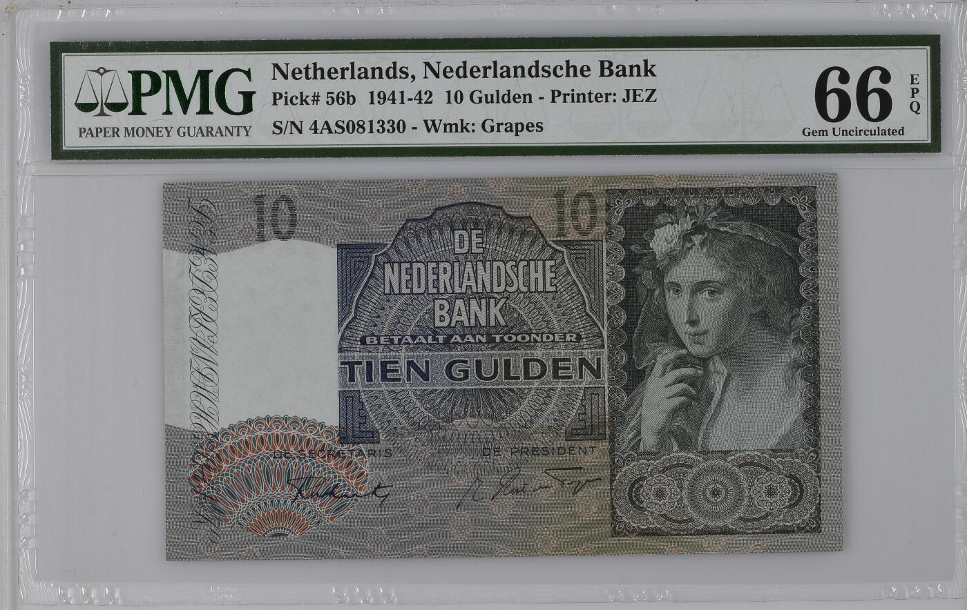 收藏联盟Quantum Auction 第380期拍卖  荷兰1941-42年10盾 PMG66 号码无457 牧羊女