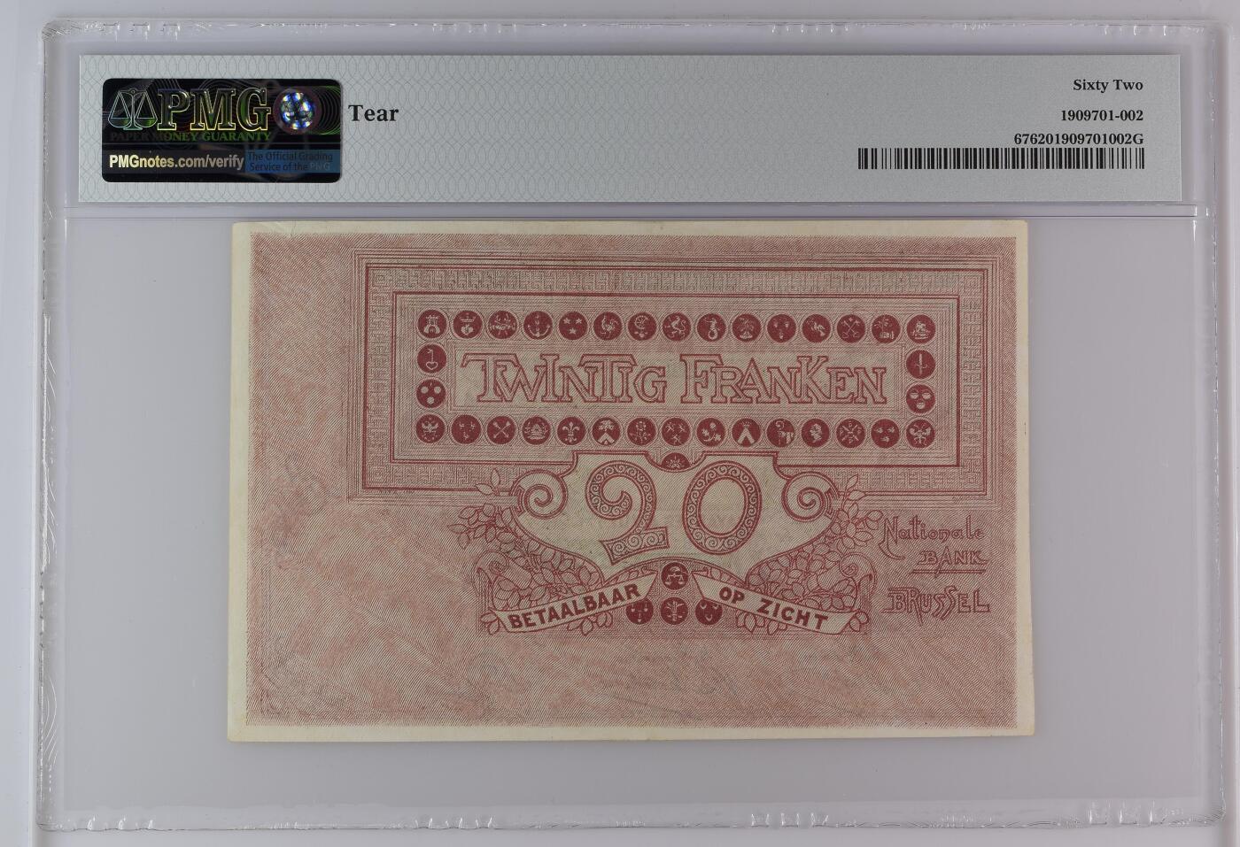 收藏联盟Quantum Auction 第380期拍卖  比利时1910-20年20法郎 PMG62 