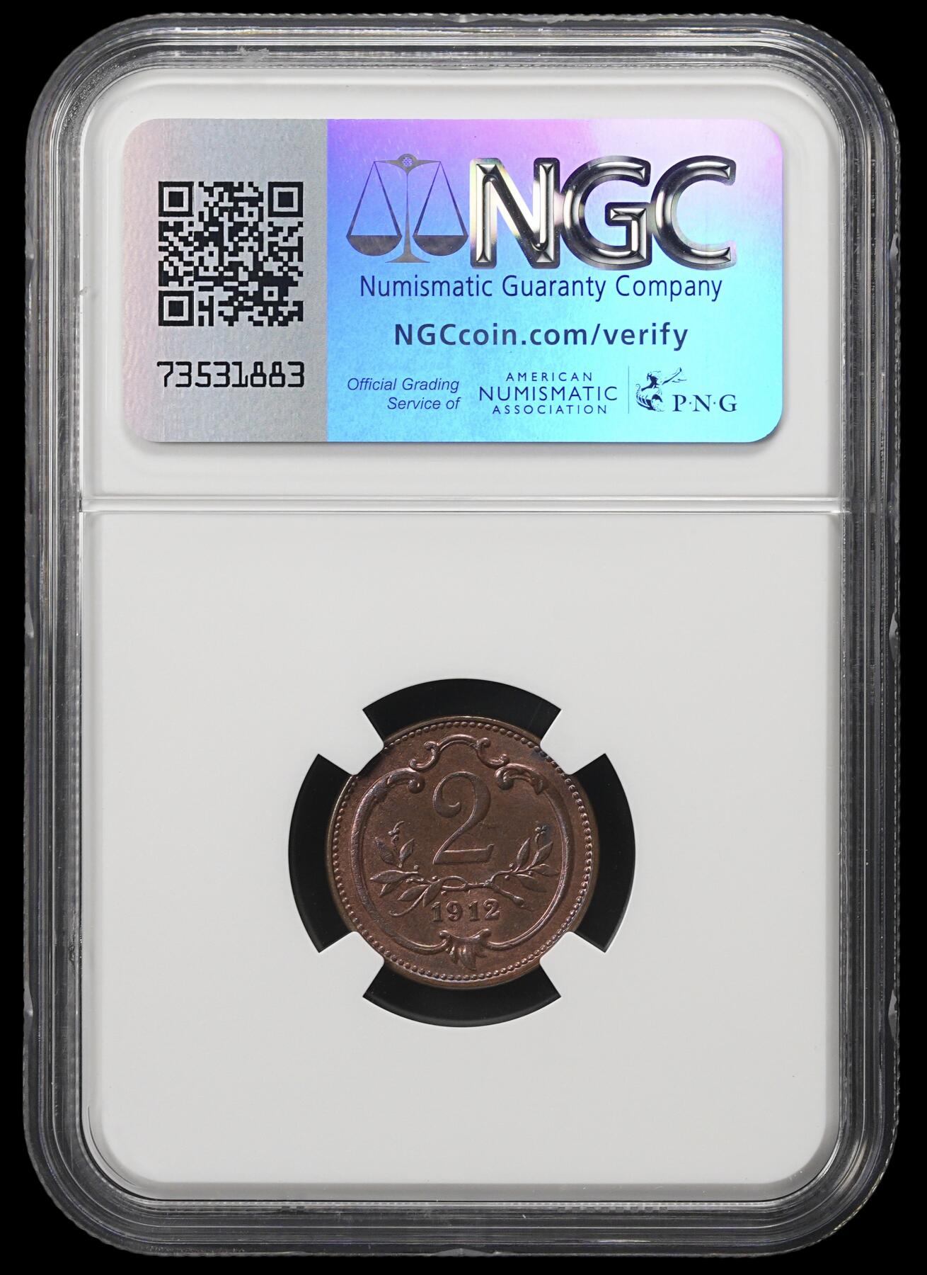 修遠堂世界钱币第四十一期 全场包邮 NGC MS64BN 1912年奥匈帝国2Heller 铜币