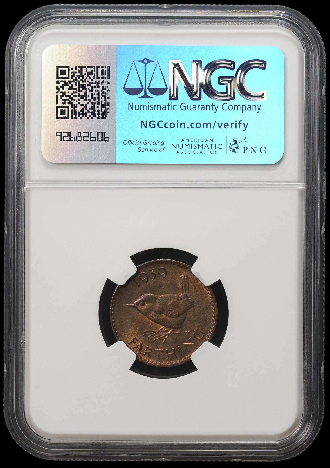 修遠堂世界钱币第四十一期 全场包邮 NGC MS64RB 1939年英国1法新铜币