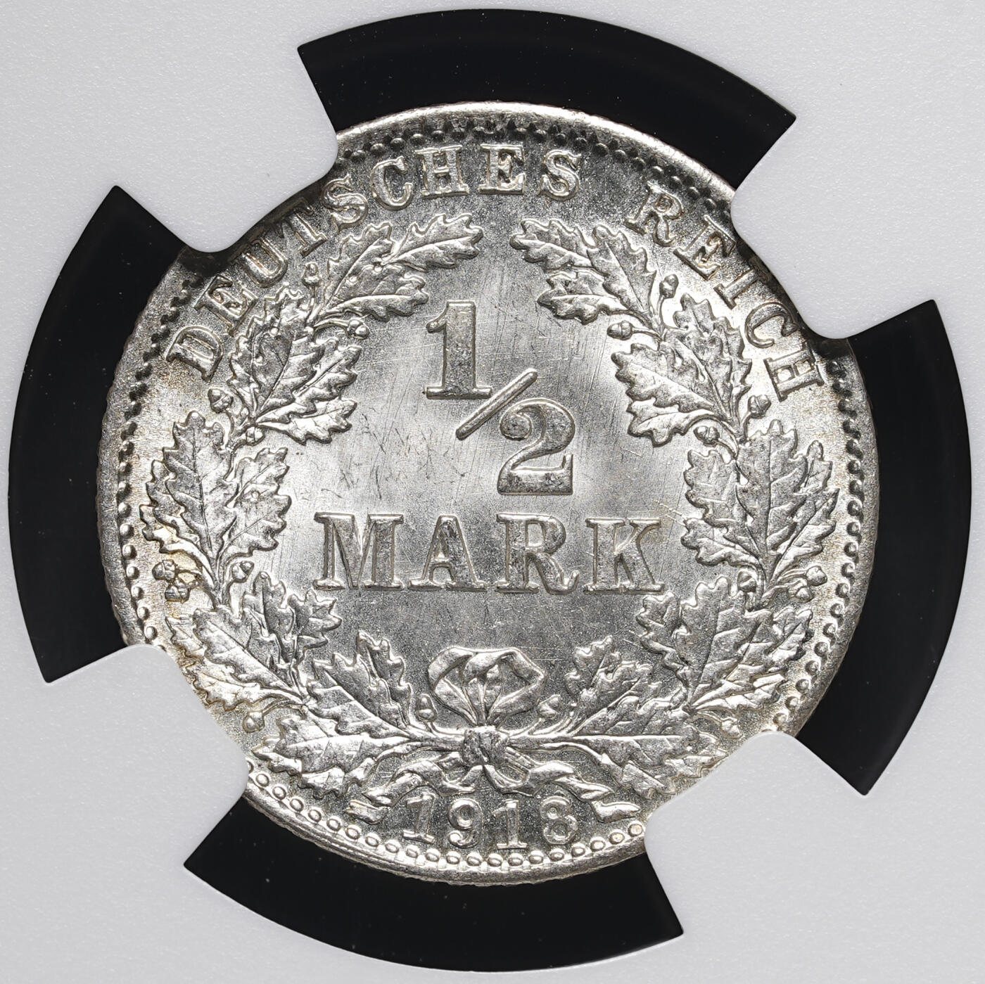 修遠堂世界钱币第四十一期 全场包邮 NGC MS67 1918年德国1/2马克银币