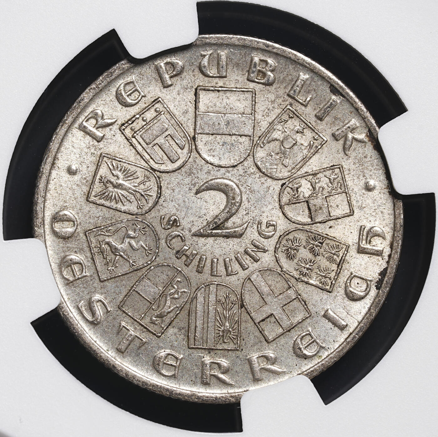 修遠堂世界钱币第四十一期 全场包邮 NGC MS62 1928年奥地利-舒伯特逝世百年纪念2先令银币 12g，含银64%