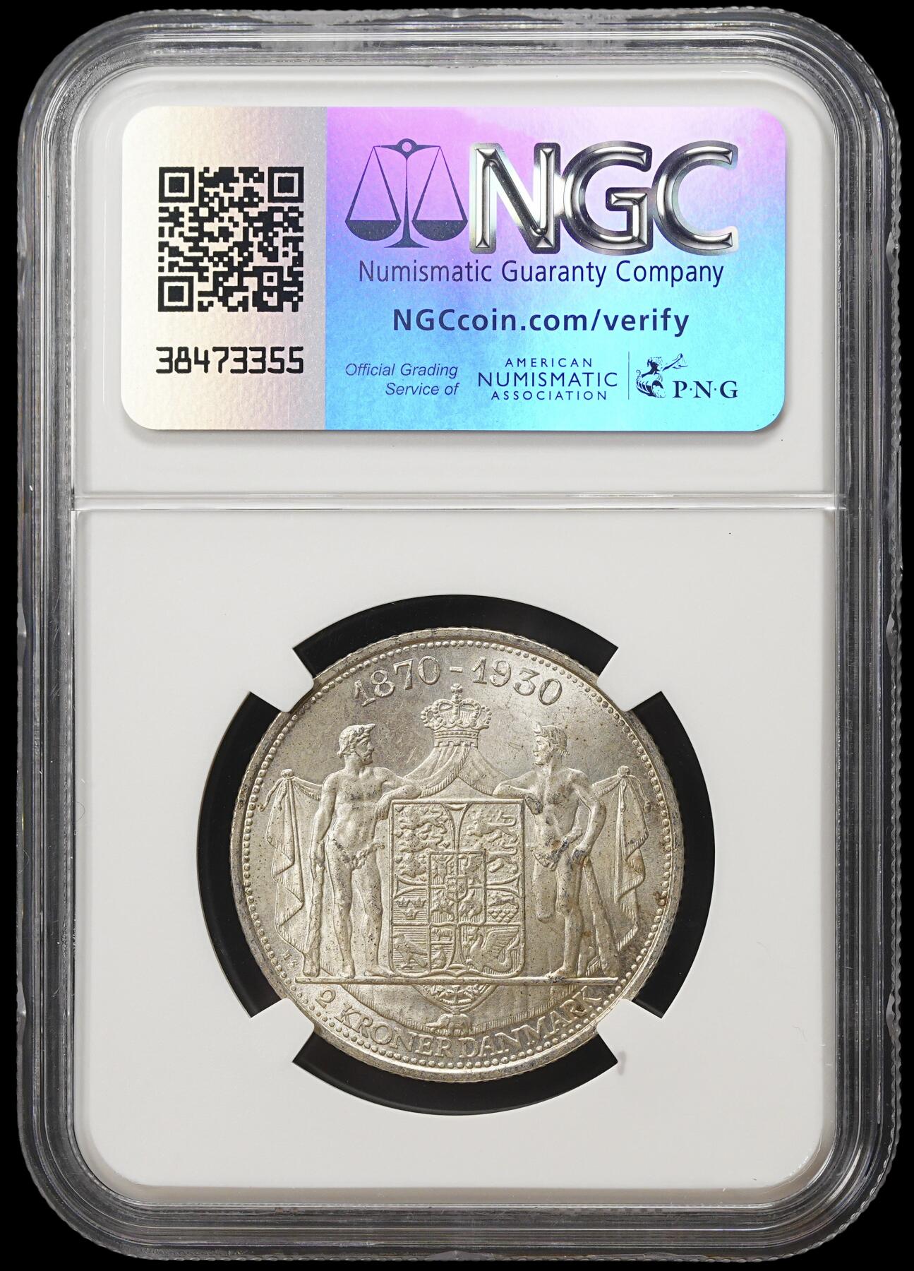 修遠堂世界钱币第四十一期 全场包邮 NGC MS65 1930年丹麦国王60大寿纪念2克朗银币