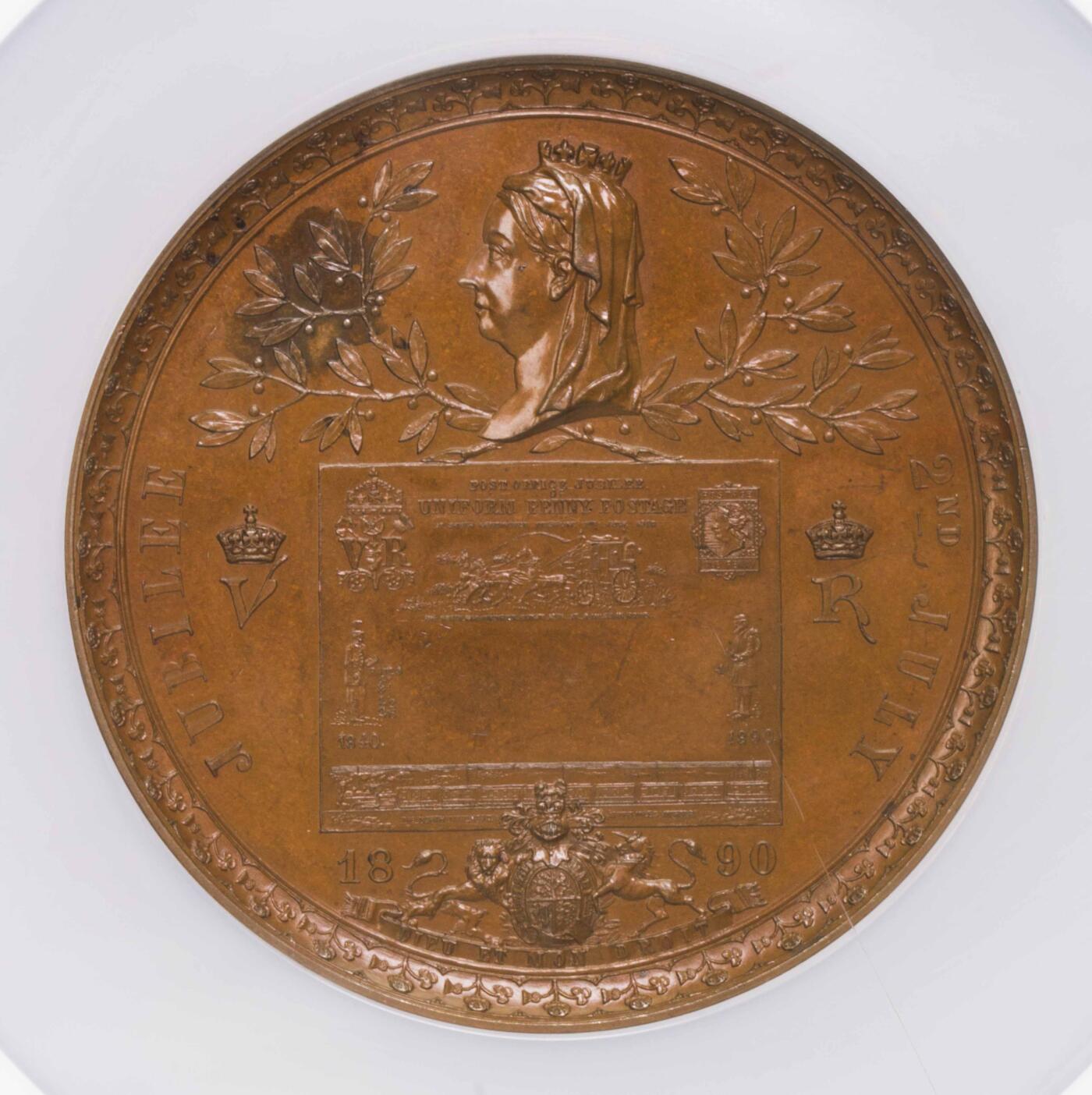 NGC-MS64BN 1890英国邮政50周年大铜章巧克力状态