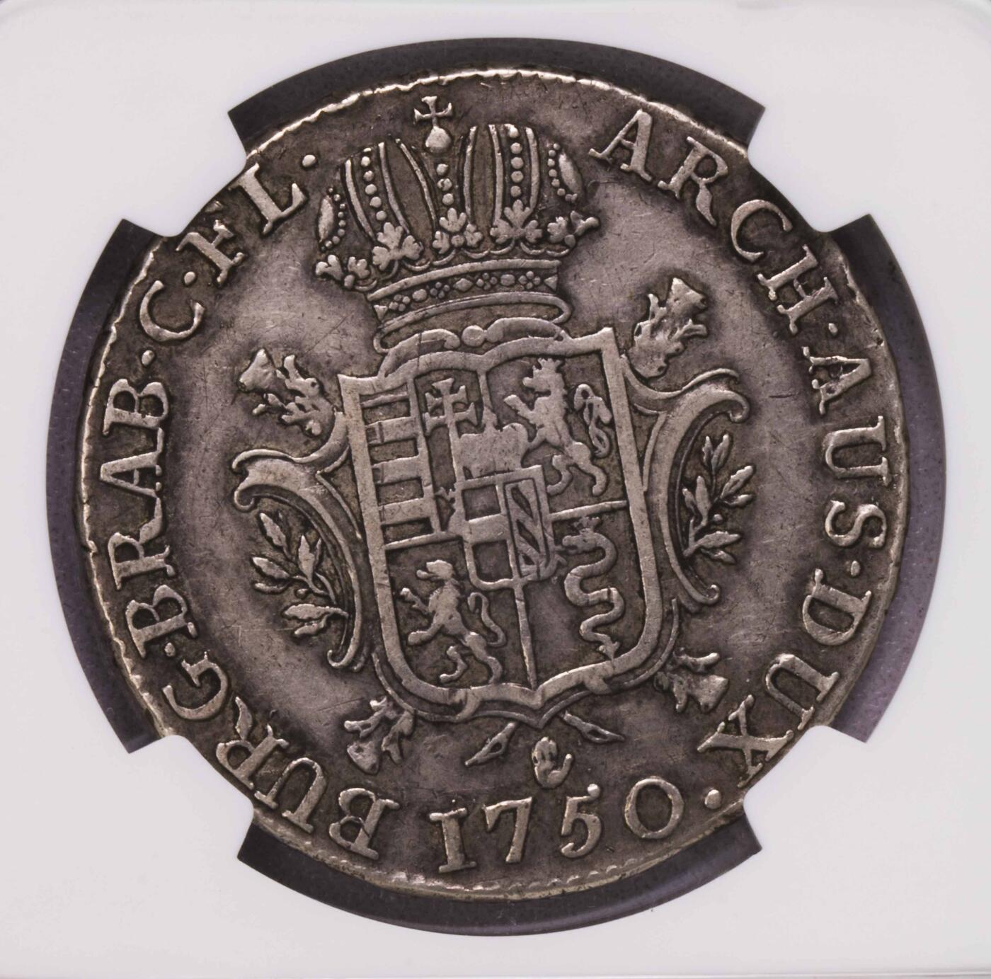 NGC-VF35 1750奥属尼德兰安特卫普1杜卡通大银币 原味