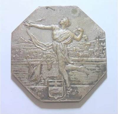 法国1952年 耕种男神高浮雕精制六边形八角大镀银章 50MM - 法国1952年 耕种男神高浮雕精制六边形八角大镀银章 50MM