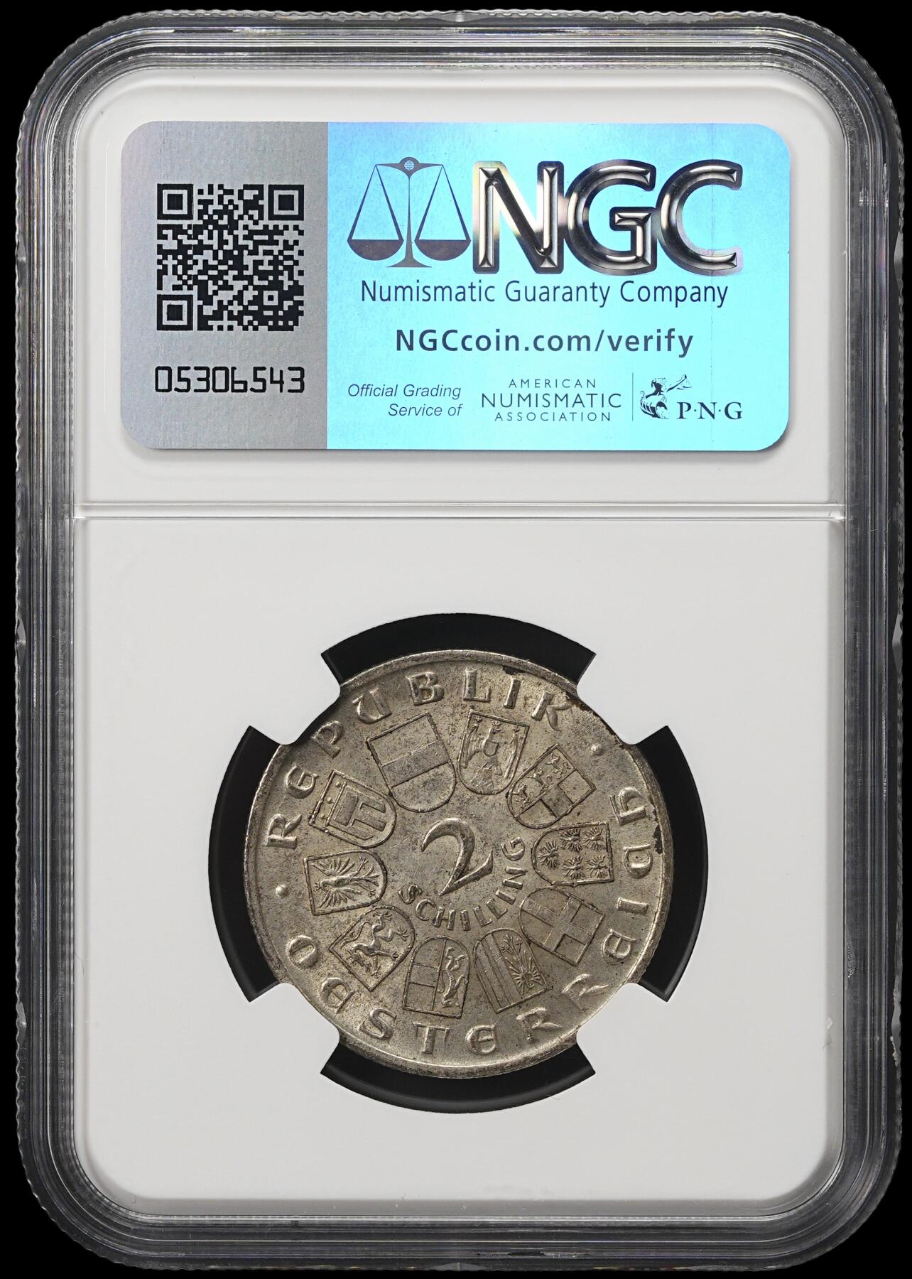 修遠堂世界钱币第四十一期 全场包邮 NGC MS62 1928年奥地利-舒伯特逝世百年纪念2先令银币 12g，含银64%