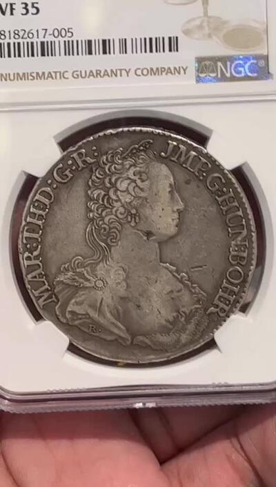 NGC-VF35 1750奥属尼德兰安特卫普1杜卡通大银币 原味