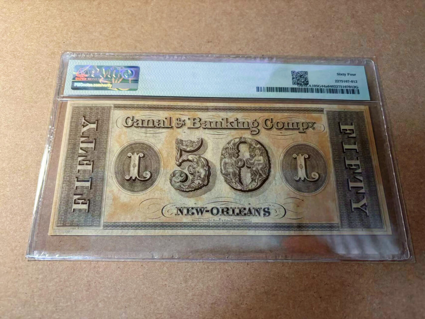 【Blue Auction】✨世界纸币精拍第552期【精】 美国 路易斯安那州 1840年代50美金 PMG64 双面设计精美