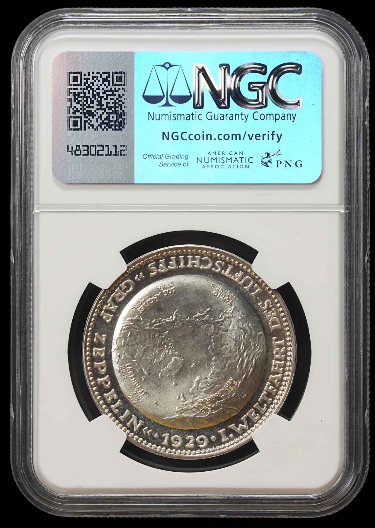 修遠堂世界钱币第四十一期 全场包邮 NGC MS66 1929年齐柏林飞艇世界巡游纪念银章