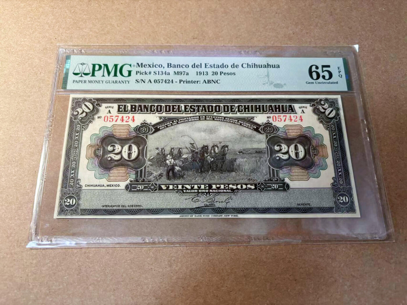 【Blue Auction】✨世界纸币精拍第552期【精】 【实钞】墨西哥 1913年20比索 ABNC出品 PMG65EPQ 