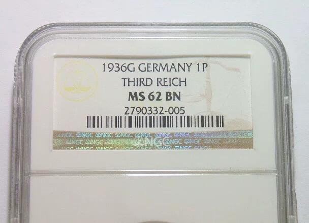 稀年 NGC MS62 德国第三帝国1936年G版1芬尼 难得原光