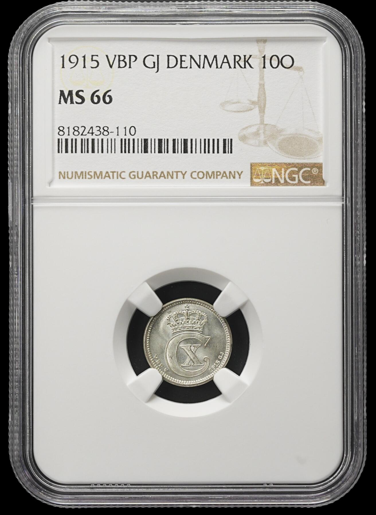 修遠堂世界钱币第四十一期 全场包邮 NGC MS66 1915年丹麦10欧尔银币 高分收藏级