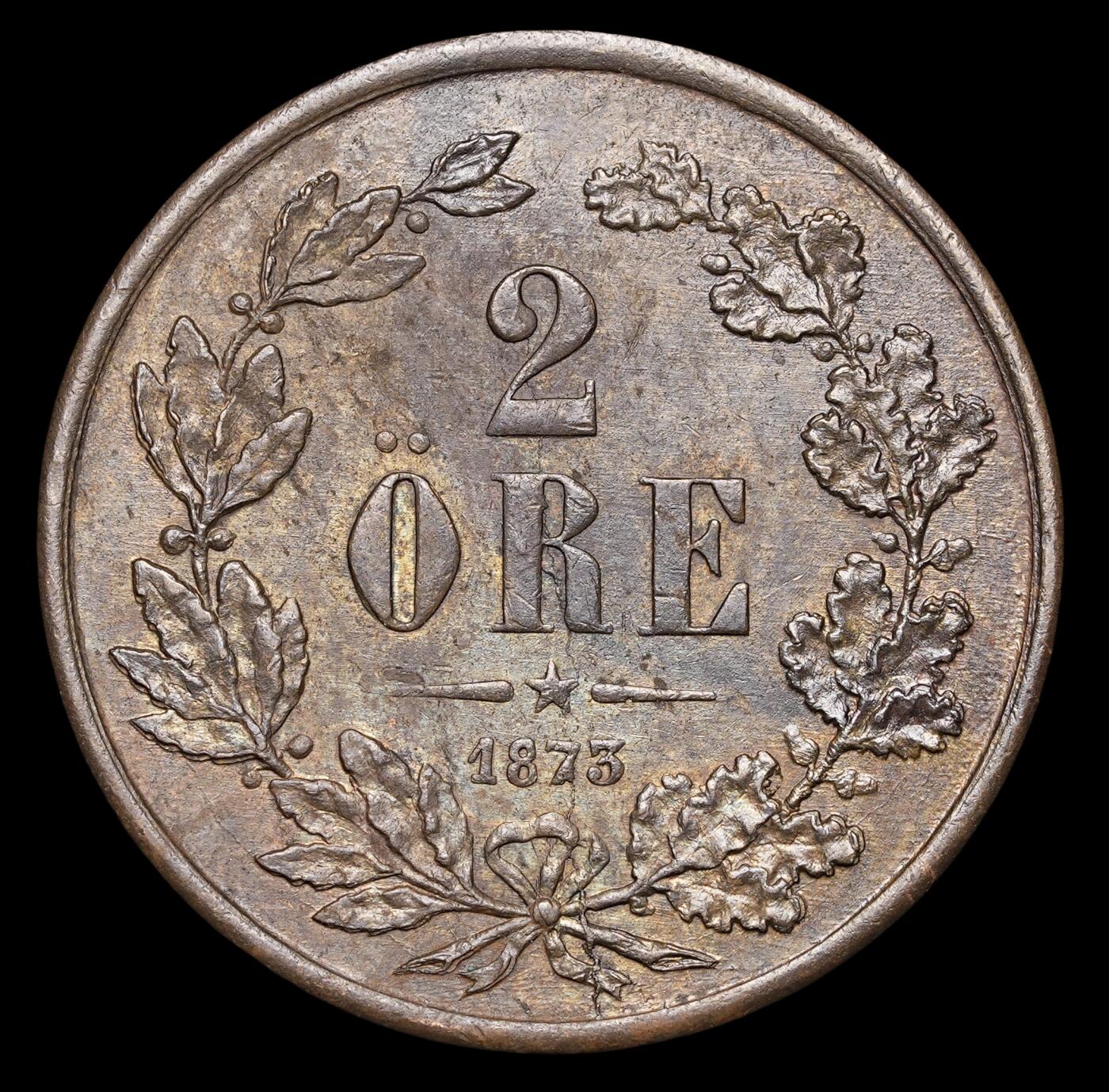 修遠堂世界钱币第四十一期 全场包邮 1873年瑞典2欧尔铜币