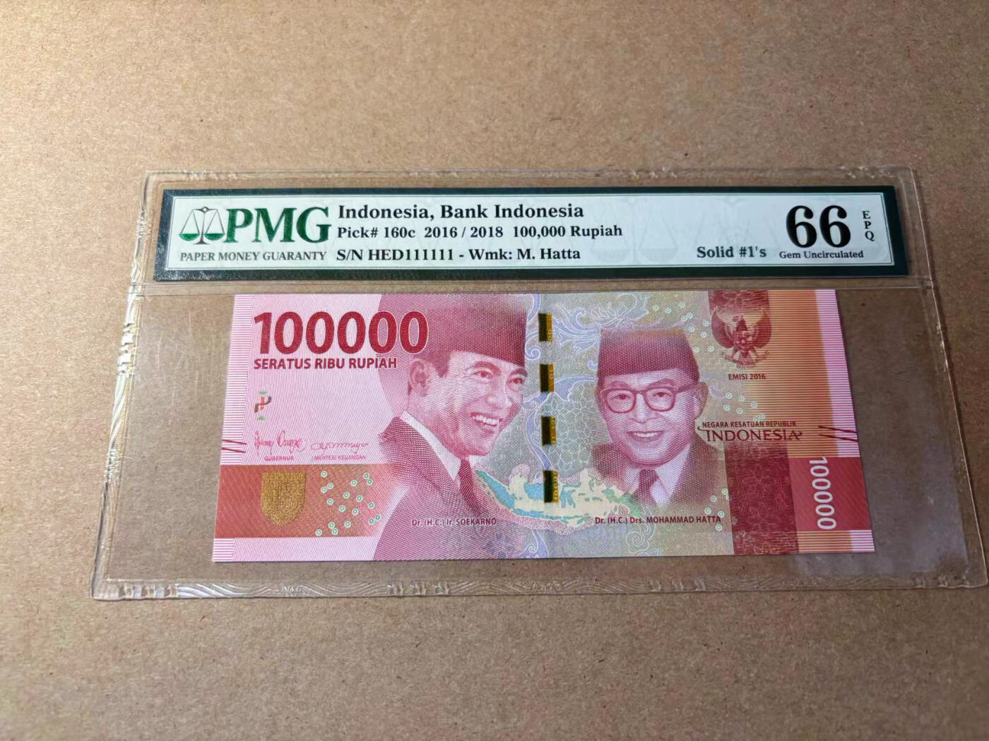 【Blue Auction】✨世界纸币精拍第552期【精】 【全同1】印尼 2016年10万卢比 PMG66EPQ 