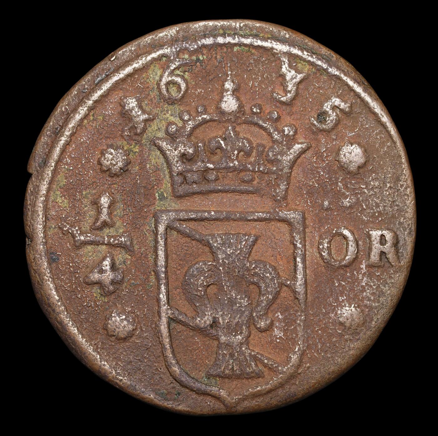 修遠堂世界钱币第四十一期 全场包邮 1635年瑞典1/4欧尔铜币 7.83g