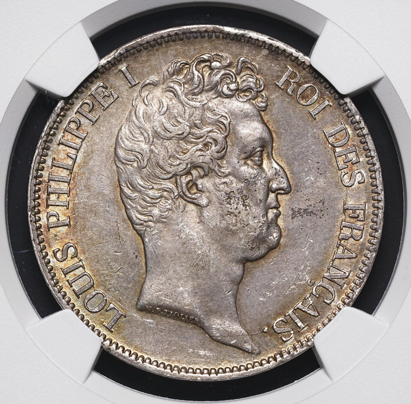 修遠堂世界钱币第四十一期 全场包邮 NGC AU55 1831年法国5法郎大银币 五彩包浆 少见小头像版 B厂铭