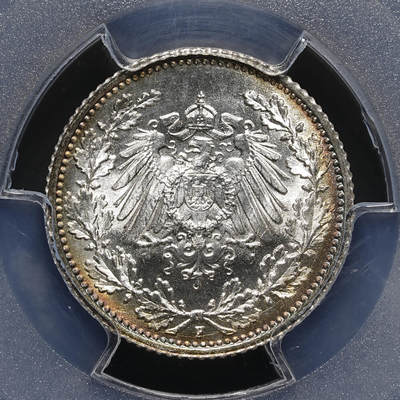 修遠堂世界钱币第四十一期 全场包邮 - PCGS MS68 1915年德国1/2马克银币 68分老币天花板级别分数 更有环彩加持 收藏级佳品