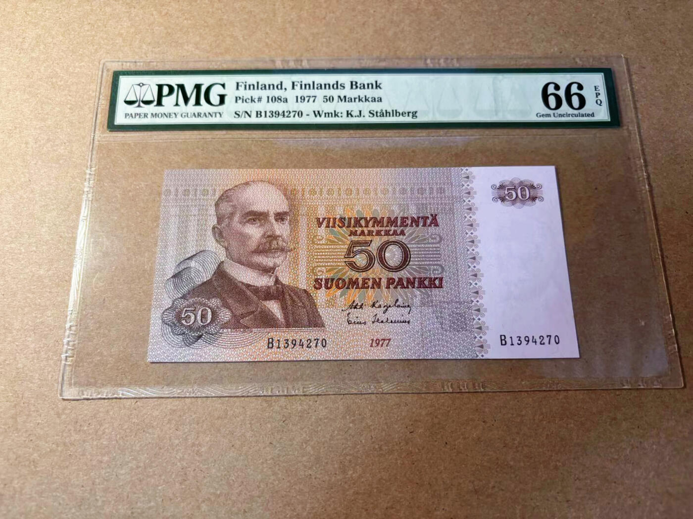 【Blue Auction】✨世界纸币精拍第552期【精】 芬兰 1977年50马克 PMG66EPQ 
