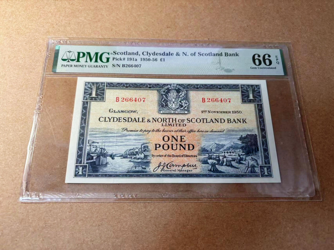 【Blue Auction】✨世界纸币精拍第552期【精】 苏格兰 1950-56年1镑 PMG66EPQ 多场景风景雕刻非常唯美
