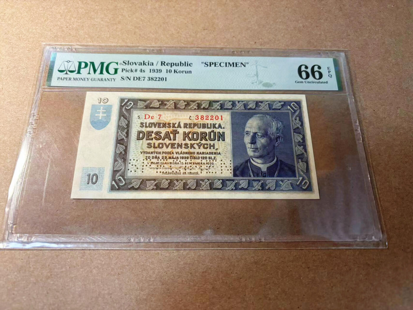 【Blue Auction】✨世界纸币精拍第552期【精】 【样钞】斯洛伐克 1939年10克朗 PMG66EPQ 