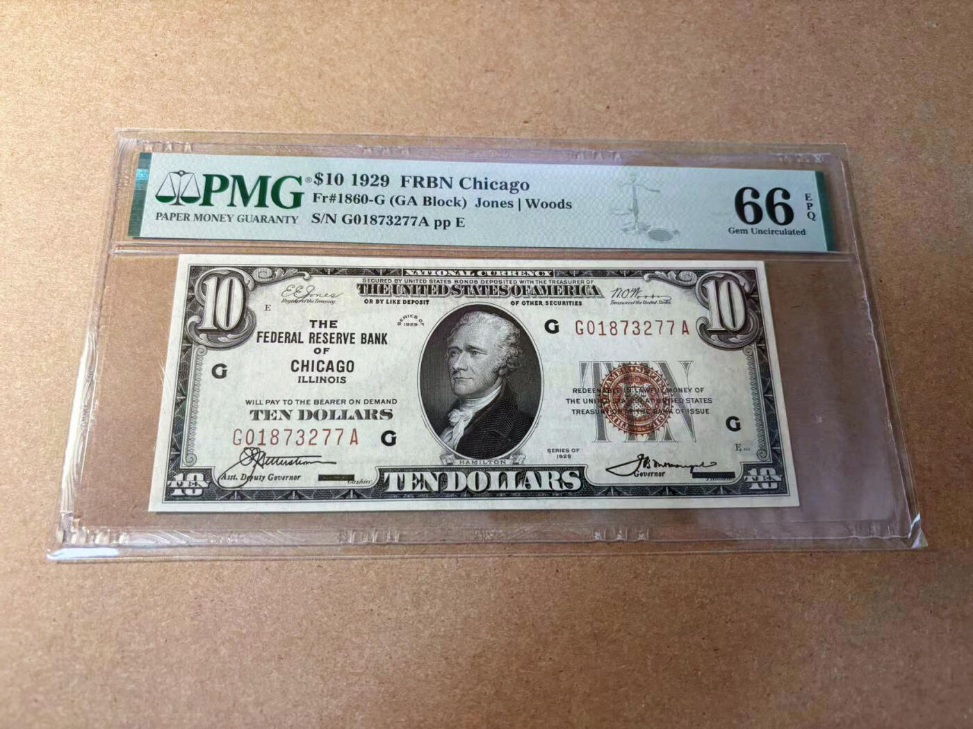 【Blue Auction】✨世界纸币精拍第552期【精】 美国 1929年 芝加哥版 10美金 PMG66EPQ 国民券