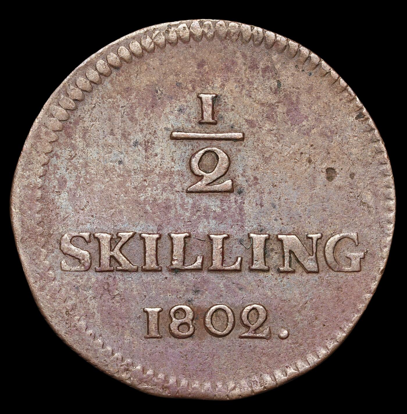 修遠堂世界钱币第四十一期 全场包邮 1802年瑞典1/2 SKILLING铜币 6.40g