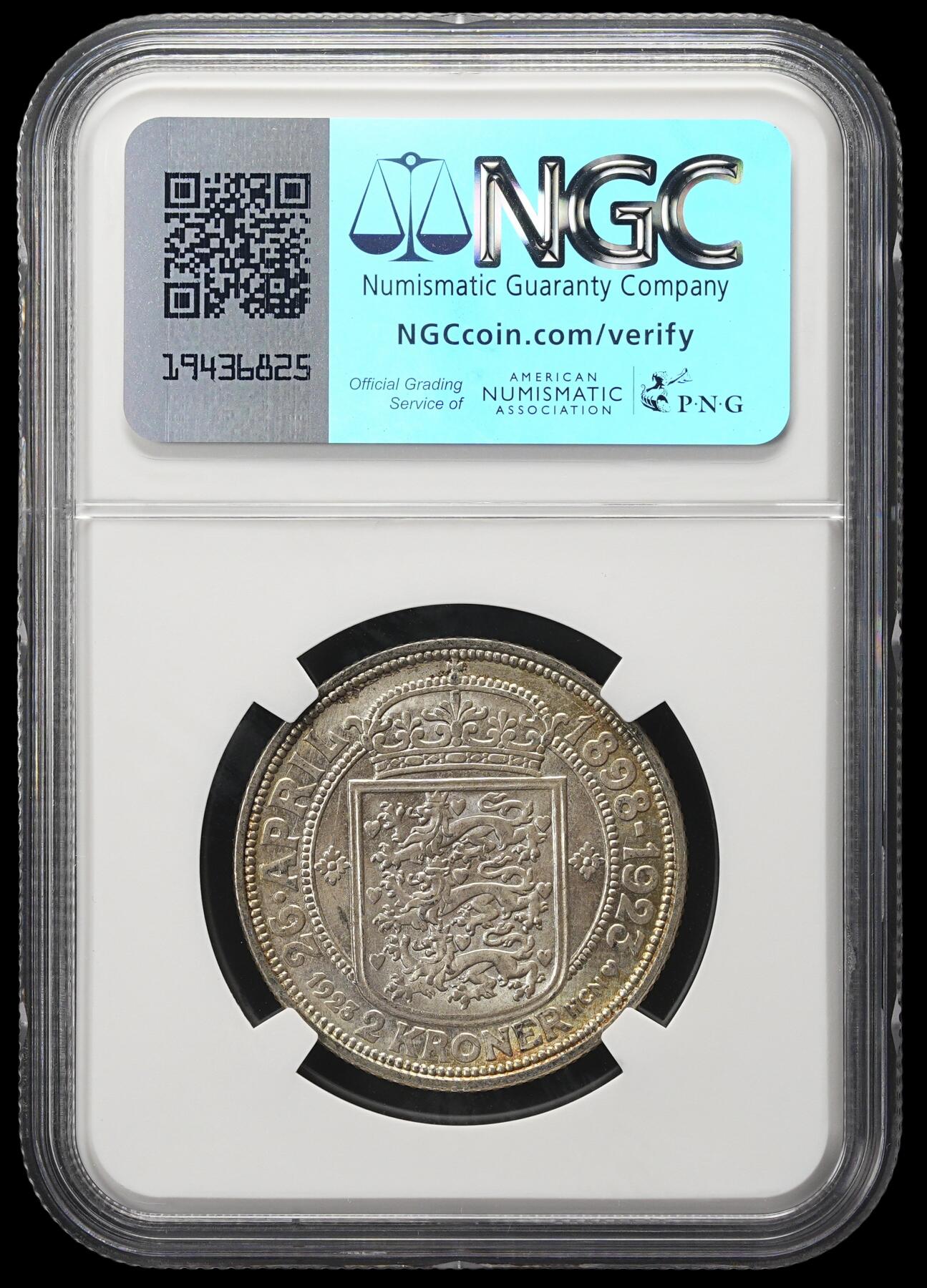 修遠堂世界钱币第四十一期 全场包邮 NGC MS65 1923年丹麦国王银婚纪念2克朗银币