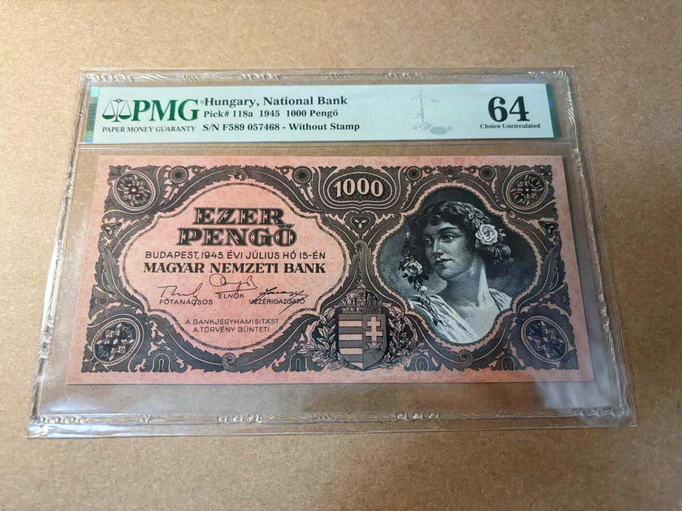 【Blue Auction】✨世界纸币精拍第552期【精】 匈牙利 1945年1000潘哥 PMG64 大票幅 