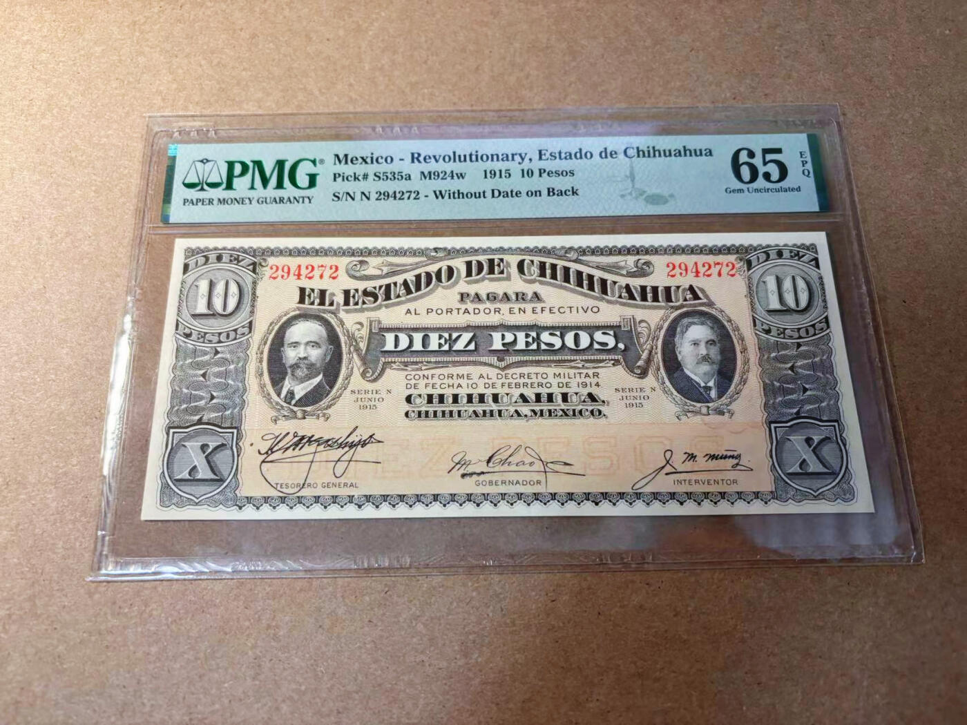 【Blue Auction】✨世界纸币精拍第552期【精】 墨西哥 1915年10比索 PMG65EPQ 
