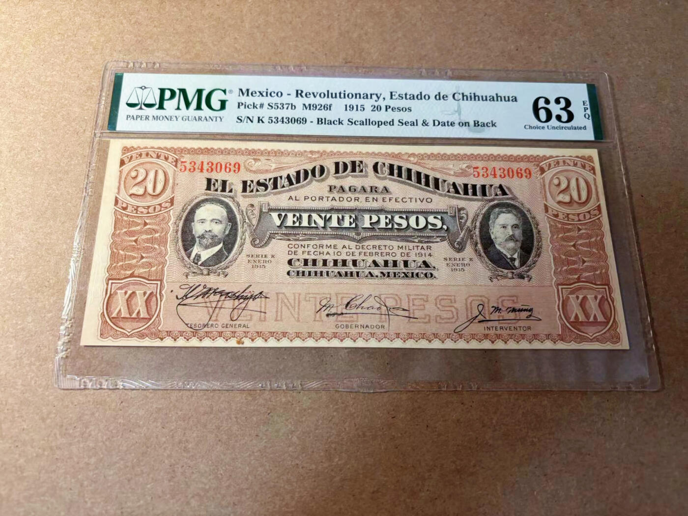 【Blue Auction】✨世界纸币精拍第552期【精】 墨西哥 1915年20比索 PMG63EPQ 